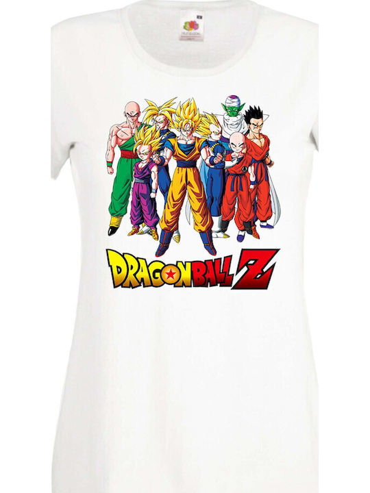 Дамска аниме манга тениска Dragon Ball Z Гоку Крилин Вегета Майстор Роши Бяла