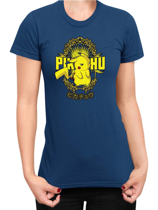 Women's T-shirt Japan Anime Manga Pokemon Pikachu 02 Navy