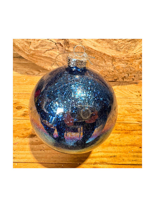 Blue Glitter Glass Christmas Ball 10cm