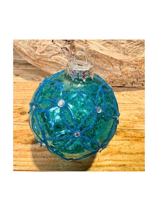 Christmas Ball Light Blue Rhinestone Glass 10cm