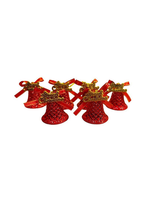 Hanging Bell Ornament Red Set 6pcs