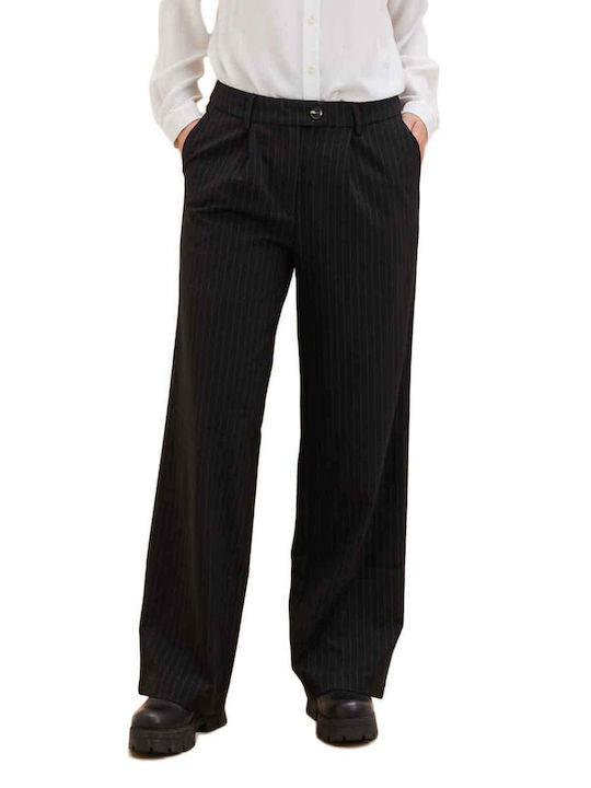 Damen Stoff Hose Gestreift Black