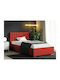 Baltimore 104 Bed Single Upholstered with Leatherette Red Storage Space & Slats for Mattress 90x200cm