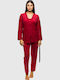 Mihra Set Pijamale pentru Femei Catifea Red