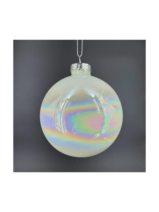 Christmas Glass Ball White Iridescent 8cm