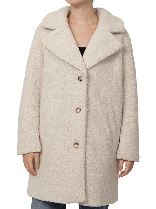 Vero Moda Γυναικείο Εκρού Παλτό Teddy