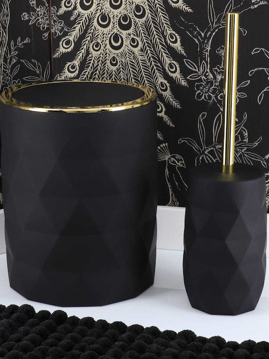 Eurocasa Plastic Set perie de toaletă și coș de gunoi pentru baie 6lt Negru