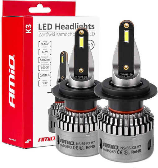 AMiO Λάμπες Αυτοκινήτου H7 Canbus LED Ψυχρό Λευκό 60W 2τμχ