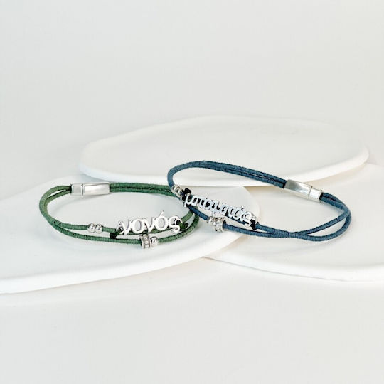 Taufzeugen-Armbänder Mama Patentante Silberdetails Blau Olive