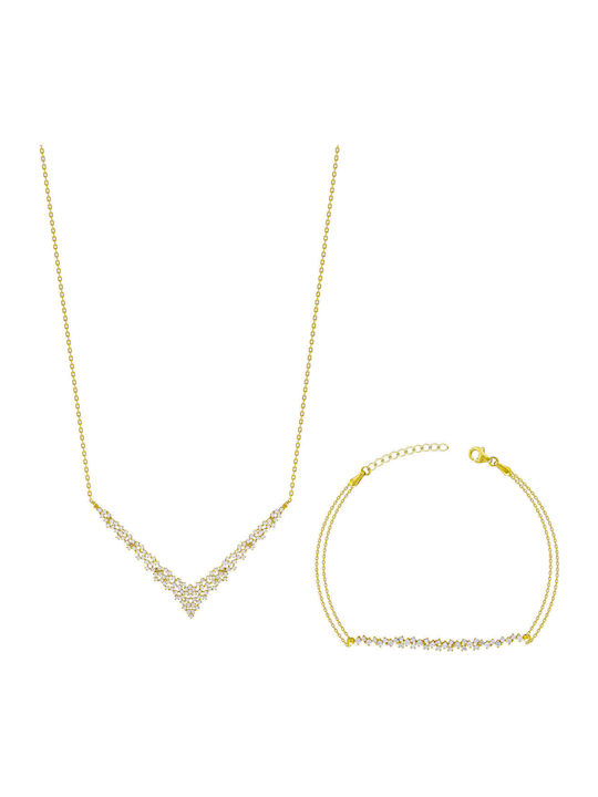 Kiriakos Gofas Set with Necklace & Bracelet from Gold 14K with Stones