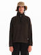 Winter Women's Fleece Long Sleeve Blouse with Neckline with Zipper Green