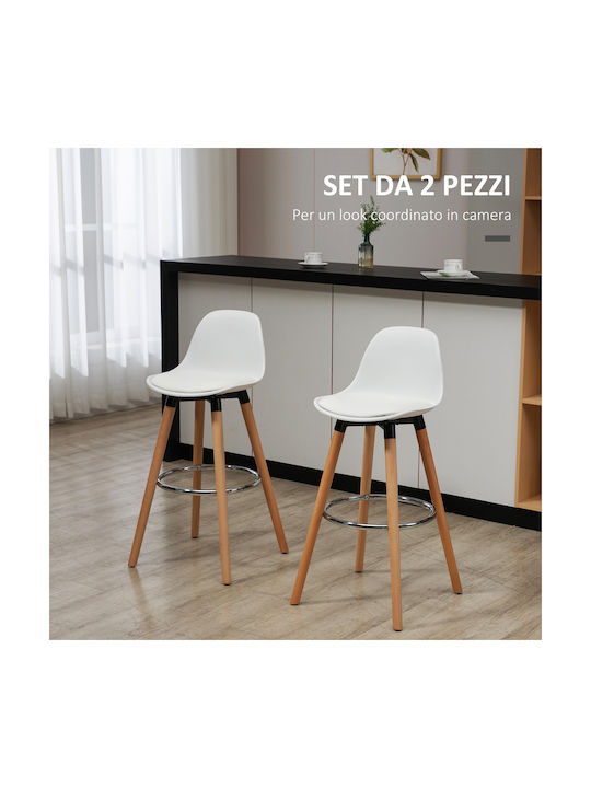 Stool Bar with Backrest Wooden White 2pcs 38.5x42.5x91cm