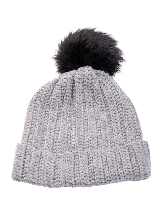 Pom Pom Beanie Feminin Căciulă cu Tricotaj Rib în culoarea Gri