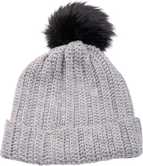 Pom Pom Beanie Feminin Căciulă cu Tricotaj Rib în culoarea Gri