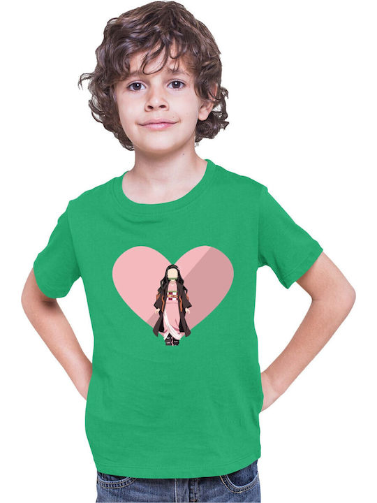 Kid T-shirt Demon Slayer Kimetsu No Yaiba Tralala Nezuko Heart Green