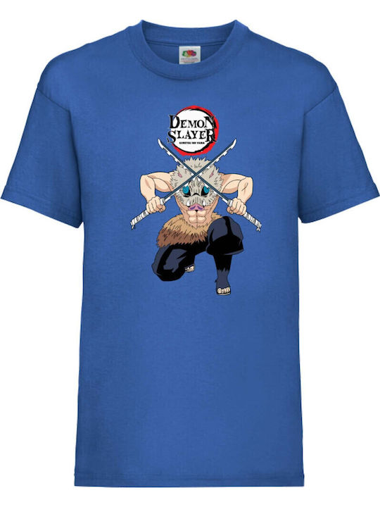 Kid T-shirt Japan Animation Manga Anime Comics Tralala Demon Slayer Inosuke Var-020 Blue