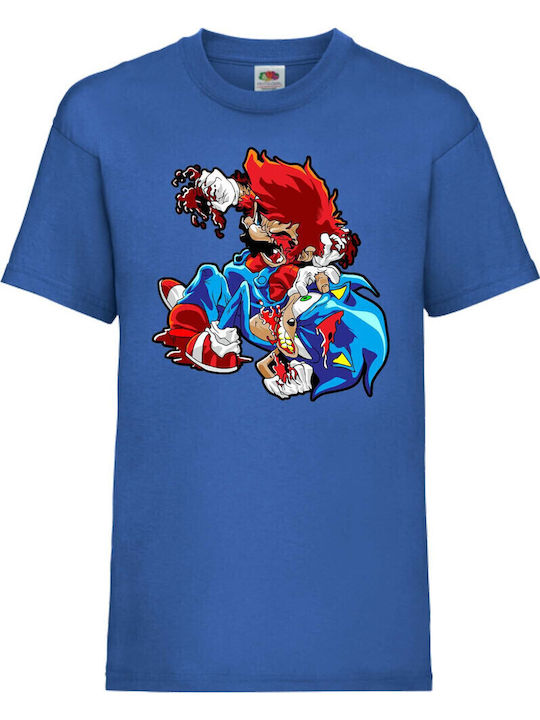 Kinder T-Shirt Super Mario Sonic Tralala Mario Zombie Vs Sonic Zombie Blau