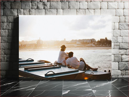 Painting Couple Relaxing By Sea At Sunset 150x100