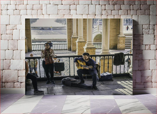 Gemälde eines Musikers im gewölbten Pavillon 120x80