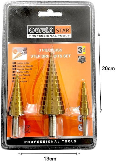 Step Drill Bits Set 3 Burghie Conice HSS pentru Metal