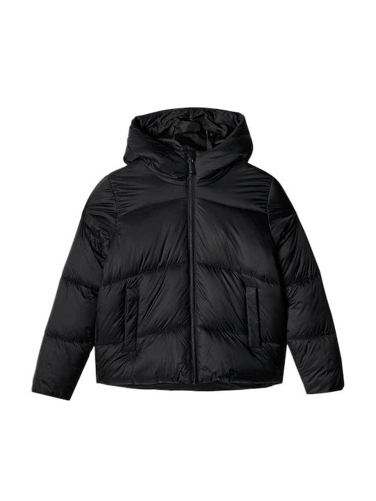 4F Waterproof Kids' Quilted Jacket with Hood Black