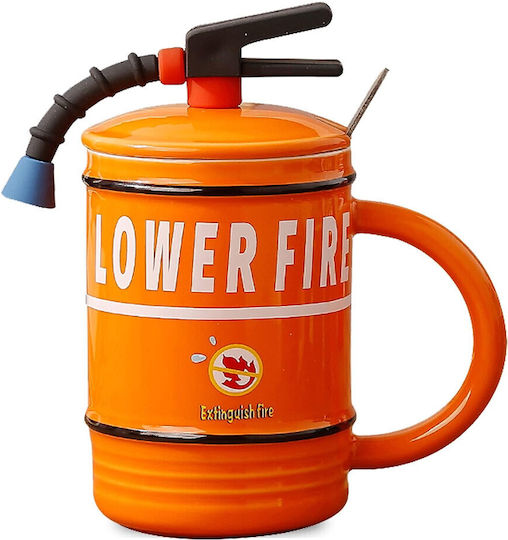 Cana Ceramică Cu Capac Pufo Stop Foc Lingură Cafea Ceai 400 Ml Portocaliu