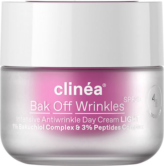 Clinea Bak Off Wrinkles Light Light Αντιγηραντική Κρέμα Προσώπου Ημέρας με SPF20, Πεπτίδια & Πρεβιοτικά 50ml