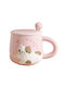 Ceramic Mug With Lid Spoon Pufo Happy Kitty Coffee Tea 350 ml Pink