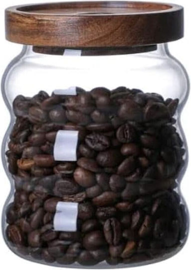 Borosilikatglas-Behälter Pufo Gewürz Zucker Kaffee Tee Gewürze Holzdeckel 600 Ml