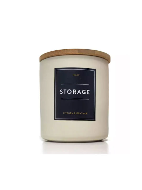 Recipient Elegance Ceramică Borcan Depozitare Zahăr Cafea Ceai Condimente Cu Capac din Bambus 450 Ml Crem
