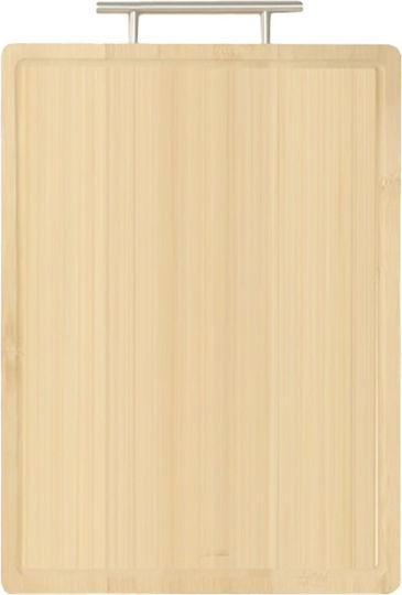 Premium Bamboo Wood Kitchen Chopping Board with Metal Handle Brown 41 x 28 cm