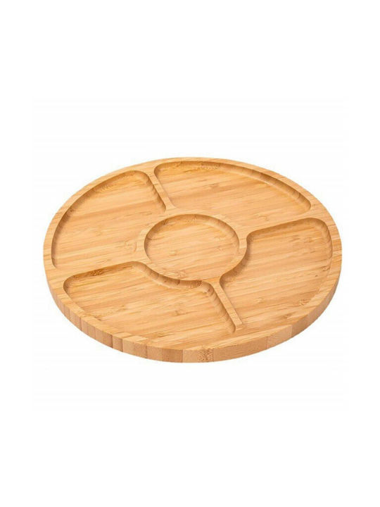 Runder Bambus Holz Servierplatte 5 Fächer 25 Cm Braune