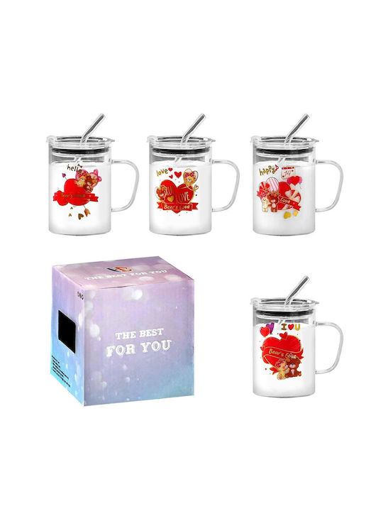 HOMie Becher Glas mit Deckel in Verschiedenen Designs 400ml (Verschiedene Designs)