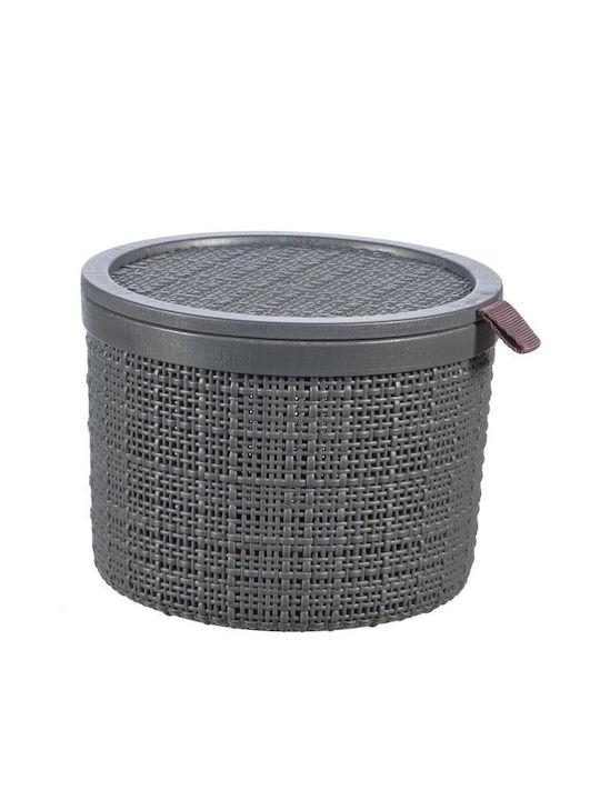 Recipient rotund din iută cu capac 2l Ø17x13cm gri închis