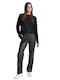 Damen Hoch tailliert Stoff Hose Schwarz