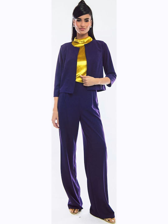 Women's High-waisted Fabric Trousers Purple