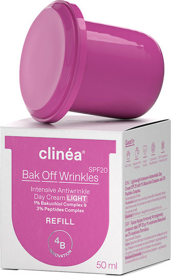 Clinea Bak Off Wrinkles Light Light Refill Αντιγηραντική Κρέμα Προσώπου Ημέρας με SPF20 με Πανθενόλη & Πεπτίδια 50ml