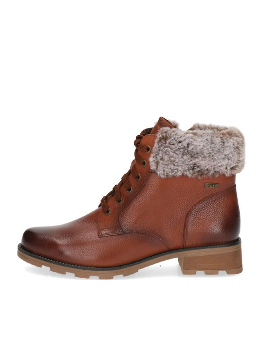 Leather Women's Ankle Boots with Fur Tabac Brown