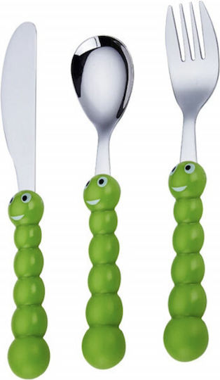 Set de Tacâmuri pentru Copii Puff Cute 3 Bucăți din Oțel Inoxidabil Verde