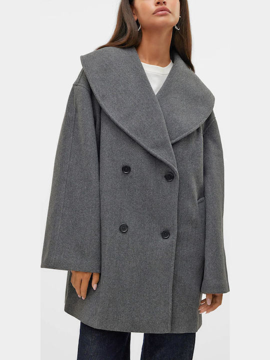 Femeie Gri închis Melange Palton Oversized cu Nasturi