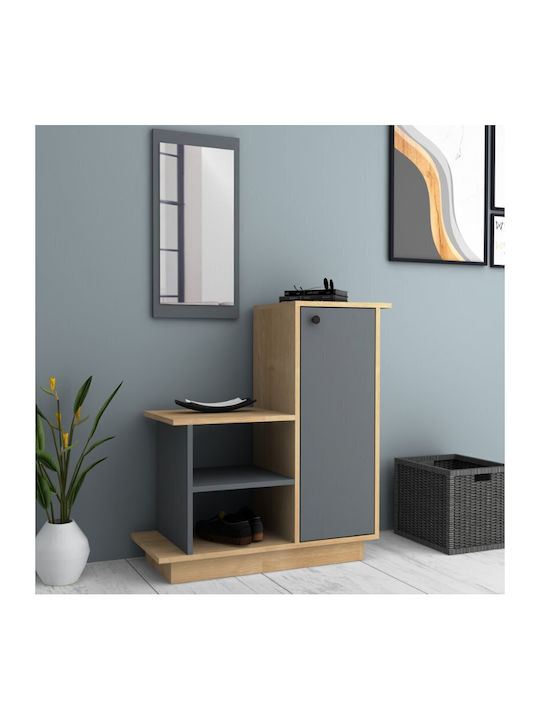 Cute Eingangsmöbel mit Spiegel & Schuhschrank Natural Beech - Anthracite 90x35x95cm