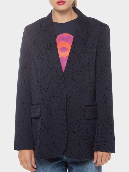 Desigual Hamburgo Long Women's Double Breasted Blazer Blue