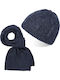 Set with Beanie Fleece Knitted in Navy Blue color