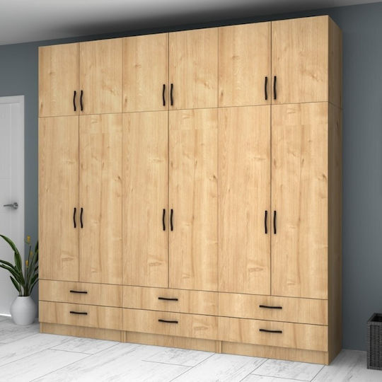Ricardo Εξάφυλλη Ντουλάπα με Πατάρι 240x51.8x240cm Φυσικό Οξιάς