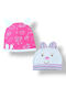 Kinder Mütze Set Stoff Ecru, Fuchsia