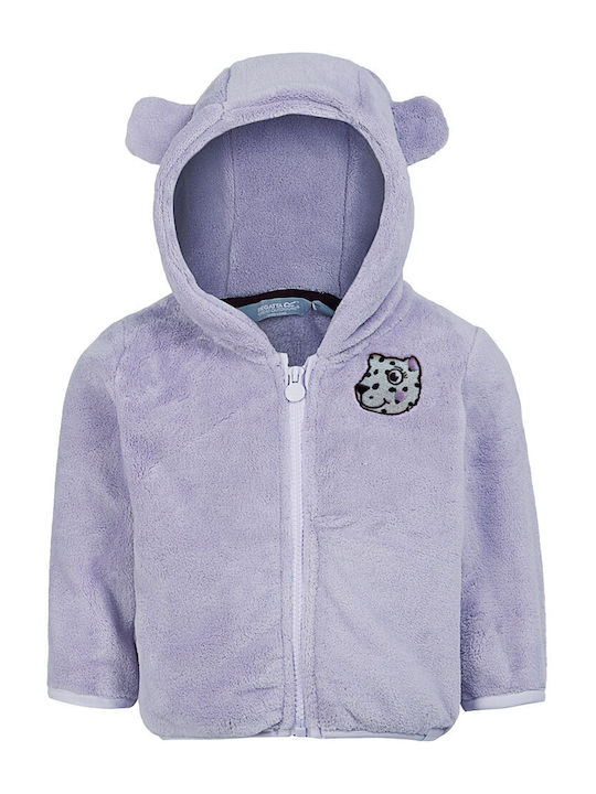 Kinderstrickjacke Fleece mit Kapuze Flieder