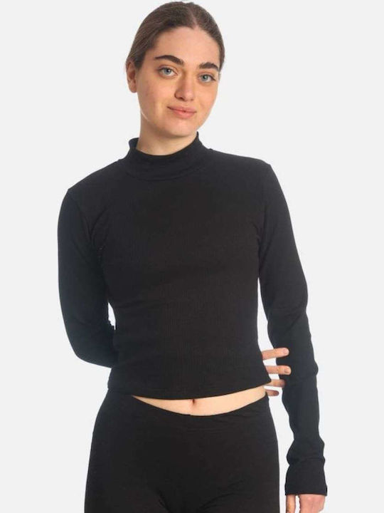 Women's Crop Top Cotton Long Sleeve Black