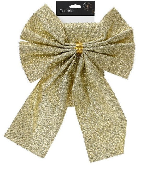 Ready Christmas Fabric Door Bow Elastic Gold 34x39cm