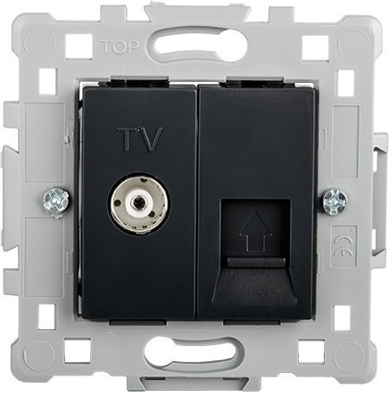 Elmark ТВ женски контакт + RJ45 черен El1645 Splendor