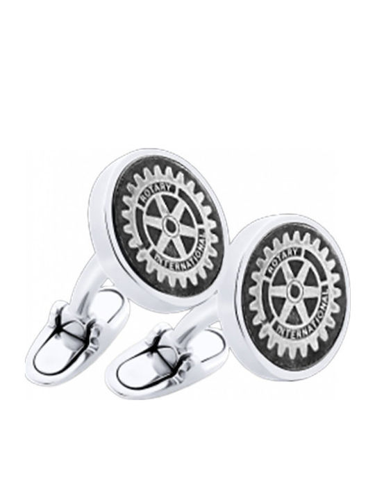 Μανικετόκουμπα Personal Jewel Ασήμι 925 Στρογγυλά Εξώγλυφη Χάραξη Σύμβολο Rotary International
